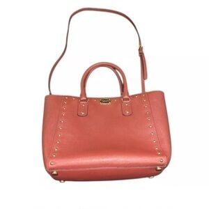 MICHAEL KORS Large Selma BROWN WINE RED colored Studded Saffiano Bag